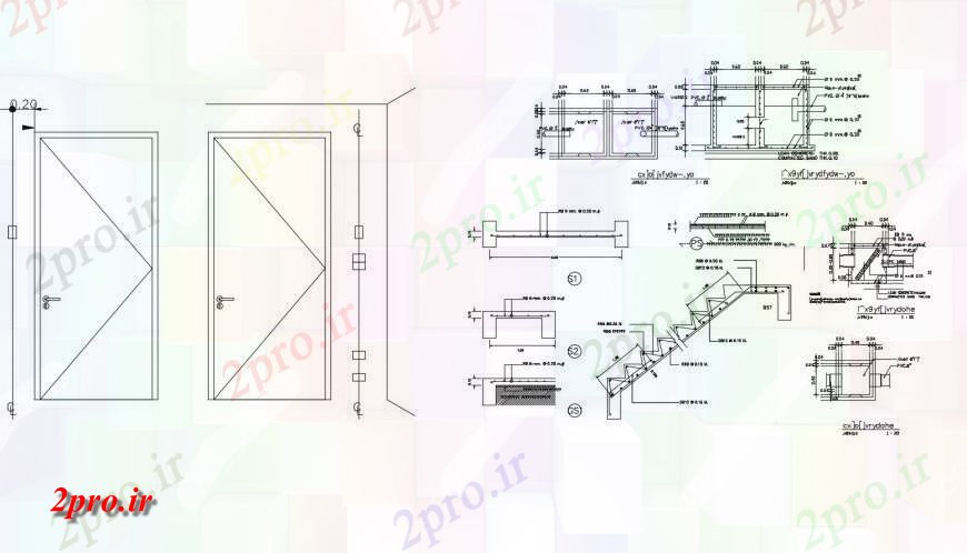 دانلود نقشه جزئیات پله و راه پله   خانه نماات درب و بخش راه پله و  ساخت و ساز طراحی جزئیات  (کد120946)