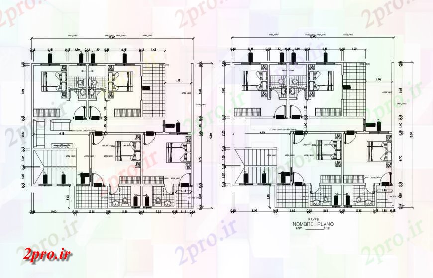 دانلود نقشه مسکونی ، ویلایی ، آپارتمان دو دان خانه خانه توزیع کف طرحی های 11 در 12 متر (کد120963)