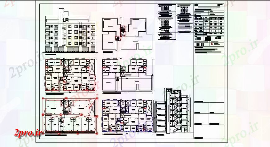دانلود نقشه مسکونی  ، ویلایی ، آپارتمان  چند خانواده نما بلوک ساختمان آپارتمان  ، بخش و طرحی طبقه  (کد120980)