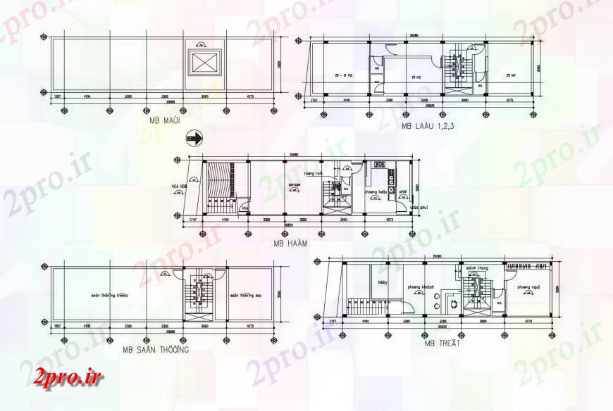 دانلود نقشه ساختمان اداری - تجاری - صنعتی توزیع طبقه و طرحی فریم جزئیات دفتر شرکت ساخت و ساز 5 در 18 متر (کد120994)