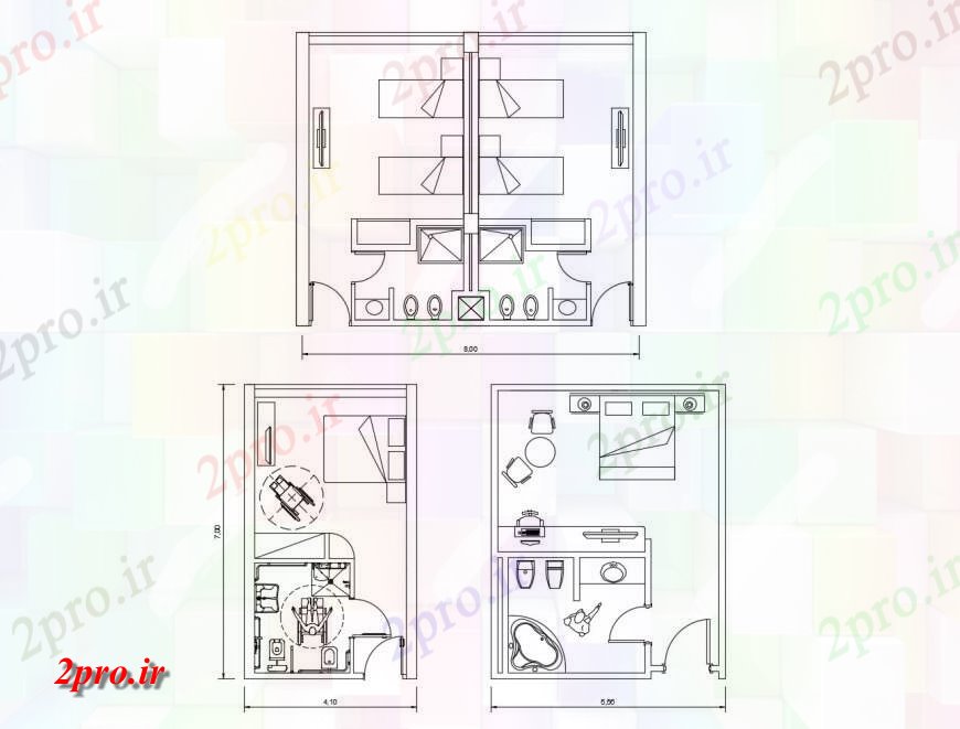 دانلود نقشه حمام مستر هتل ساختمان اتاق خواب طرحی معماری طرحی  (کد121006)