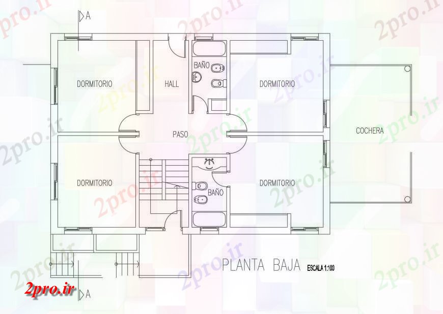 دانلود نقشه مسکونی ، ویلایی ، آپارتمان طبقه اول طراحی توزیع برای تک خانواده خانه 14 در 19 متر (کد121029)