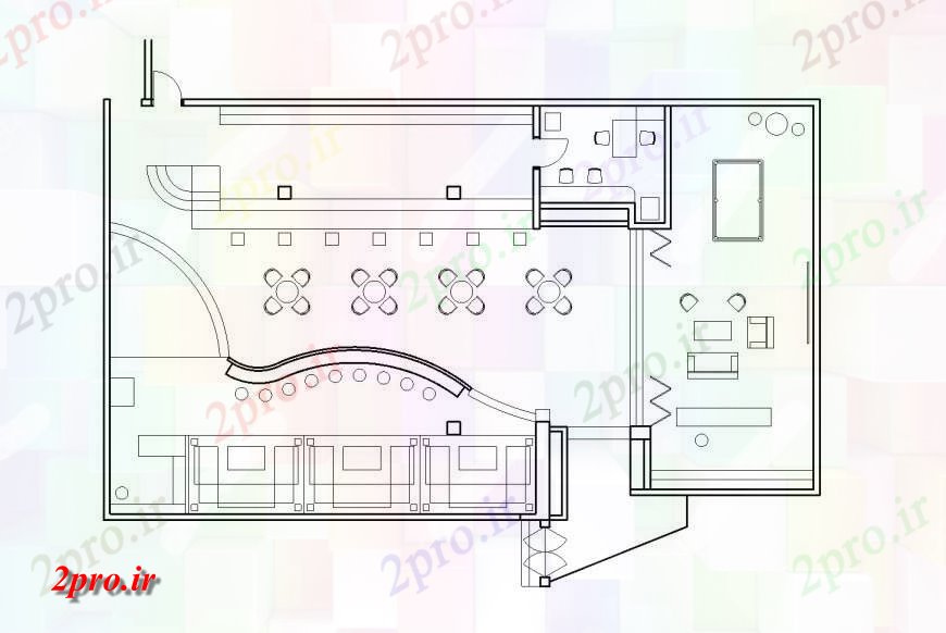 دانلود نقشه هتل - رستوران - اقامتگاه رستوران کافه تریا نوع طرحی معماری طرح 6 در 11 متر (کد121033)