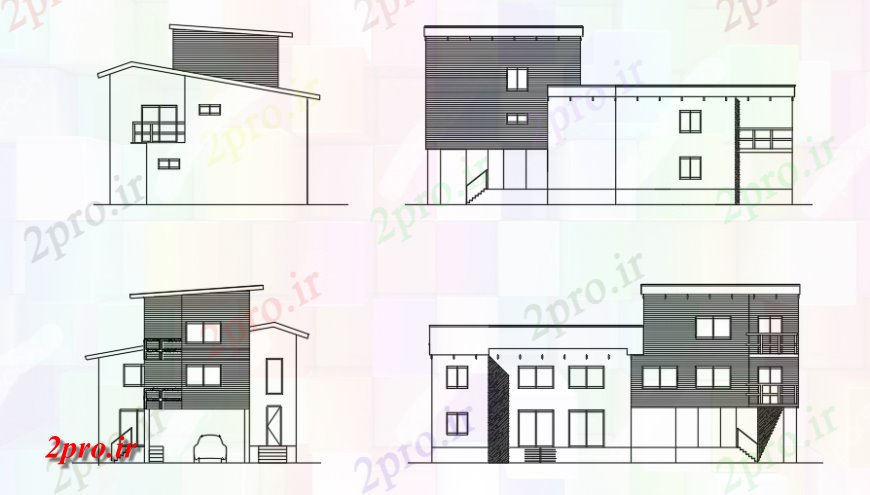 دانلود نقشه مسکونی ، ویلایی ، آپارتمان طراحی نمای از خانه های چوبی طراحی 8 در 20 متر (کد121059)