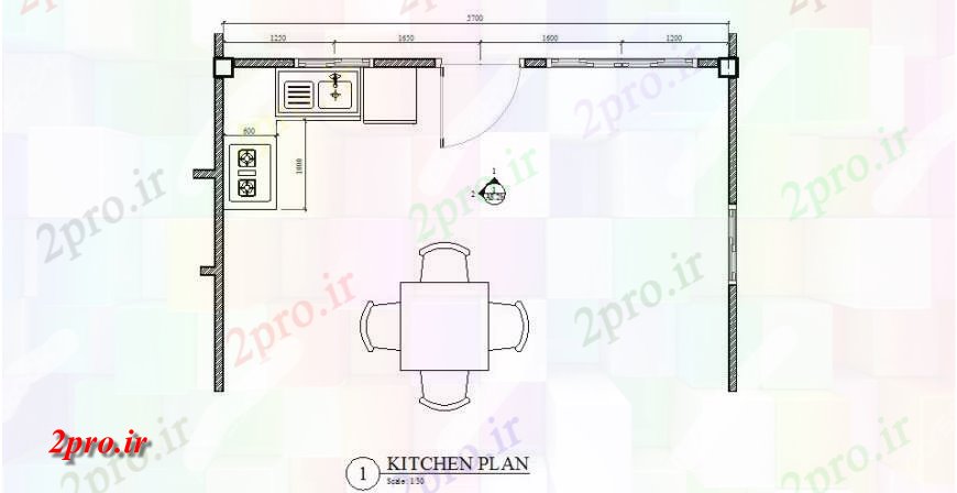 دانلود نقشه آشپزخانه طرحی آشپزخانه با طرحی مبلمان خانه ساخت 10 در 37 متر (کد121092)