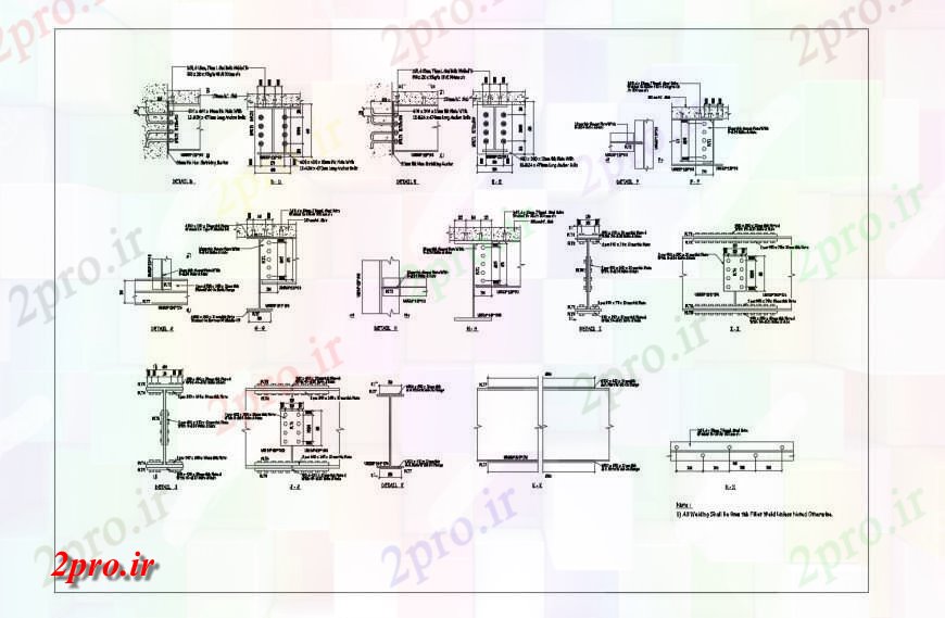 دانلود نقشه قالب اسکلت فلزی  اتصالات تیر فولادی  ساختار طراحی جزئیات  (کد121104)