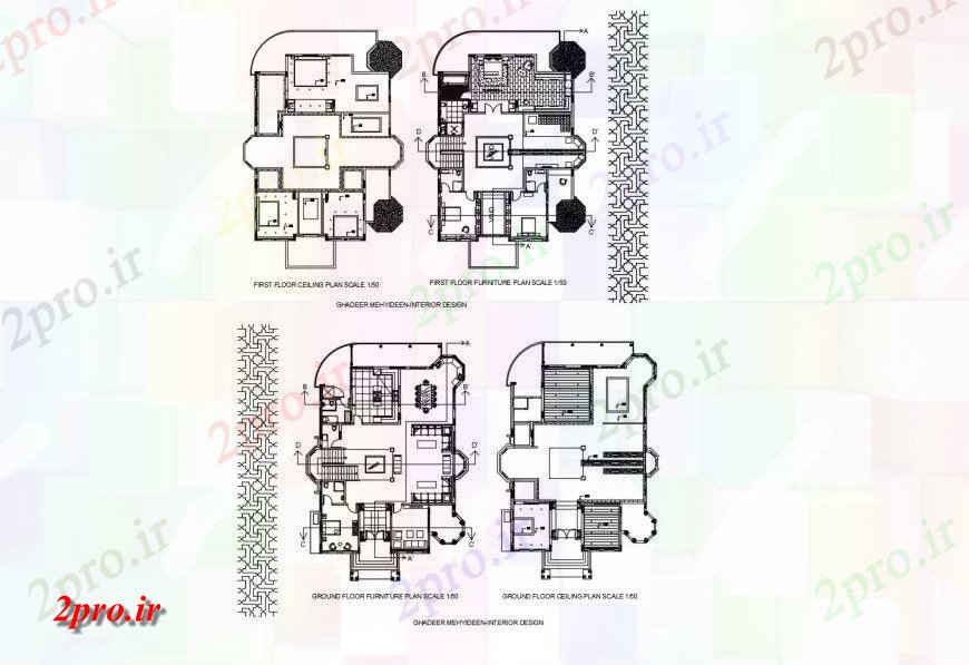 دانلود نقشه مسکونی ، ویلایی ، آپارتمان زمین و اولین توزیع کف طرحی خانه با طرحی سقف 33 در 40 متر (کد121156)
