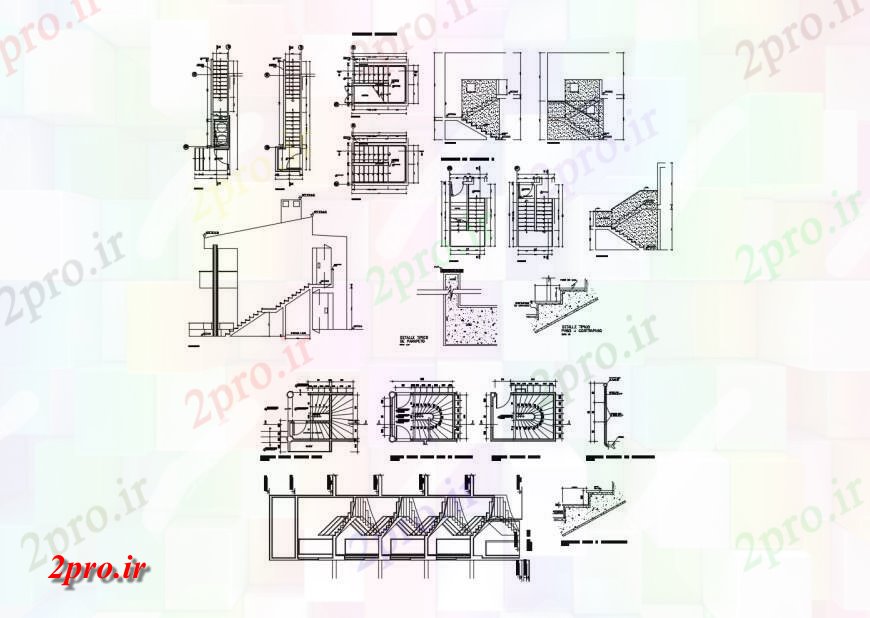 دانلود نقشه جزئیات پله و راه پله   بخش و ساختار سازنده جزئیات راه پله از دو دان خانه (کد121165)