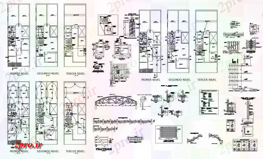 دانلود نقشه مسکونی ، ویلایی ، آپارتمان آپارتمان ساخت و ساز طرحی طبقه، طرحی های الکتریکی و ساختار سازنده طراحی جزئیات 7 در 19 متر (کد121175)