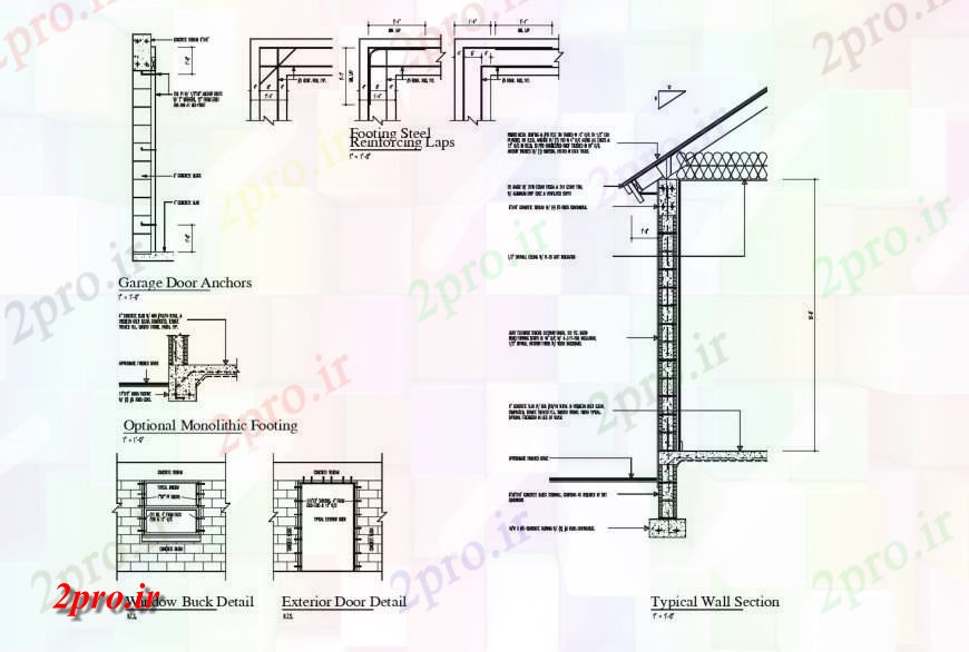 دانلود نقشه طراحی جزئیات ساختار جزئیات بخش دیوار معمولی با مبنایی و مبنایی برای یکپارچه  جزئیات ساختار  (کد121190)
