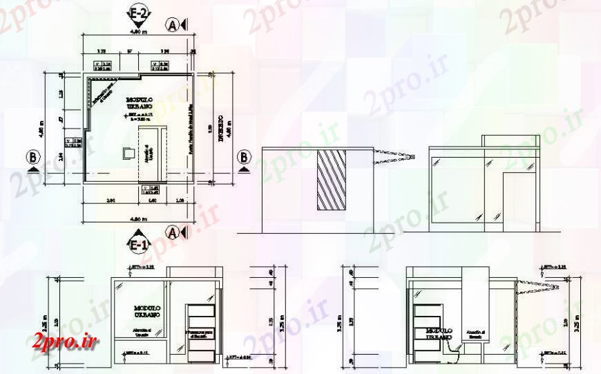 دانلود نقشه ساختمان اداری - تجاری - صنعتی بلوک های اتاق دفتر جزئیات طراحی در اتوکد 4 در 4 متر (کد121223)