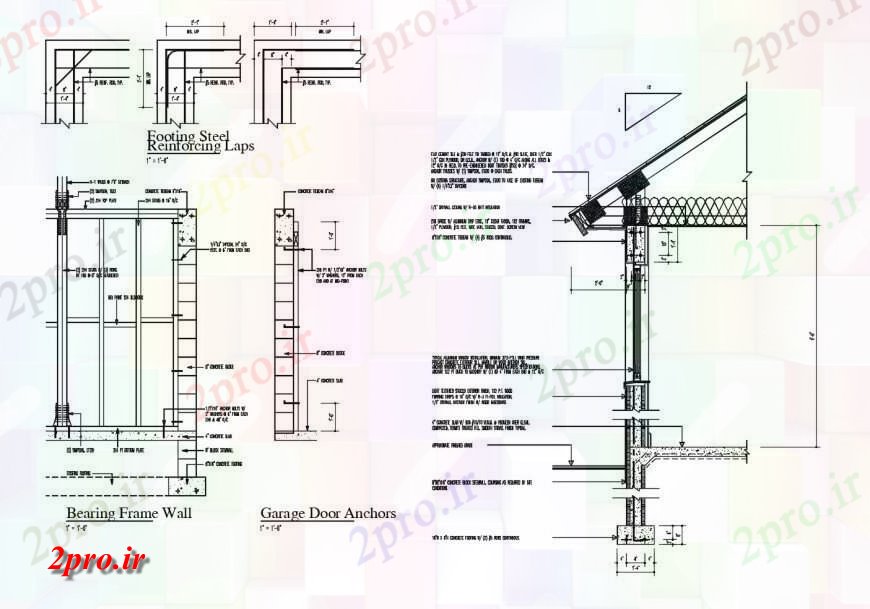 دانلود نقشه طراحی جزئیات ساختار بخش سازنده جانبی، بلبرینگ دیوار قاب و مبنایی ساختار  جزئیات  (کد121233)