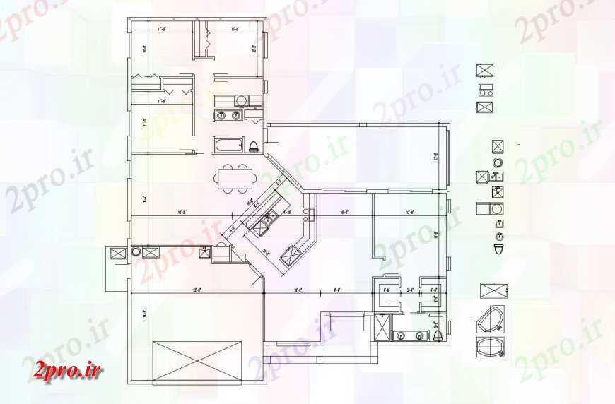 دانلود نقشه مسکونی ، ویلایی ، آپارتمان جزئیات ساختار طرحی فریم طبقه دوم خانه با بلوک های بهداشتی 17 در 19 متر (کد121264)