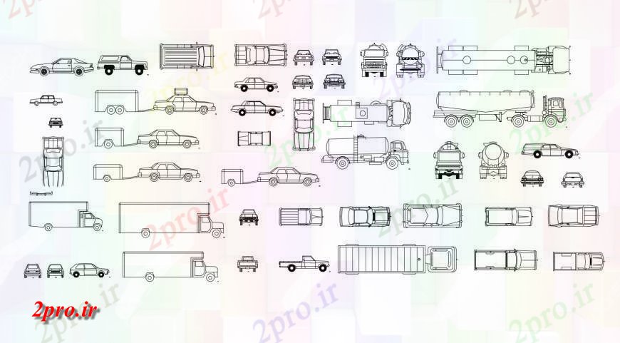 دانلود نقشه بلوک وسایل نقلیه وسایل نقلیه  سنگین متعدد و بلوک های نما ماشین  (کد121277)