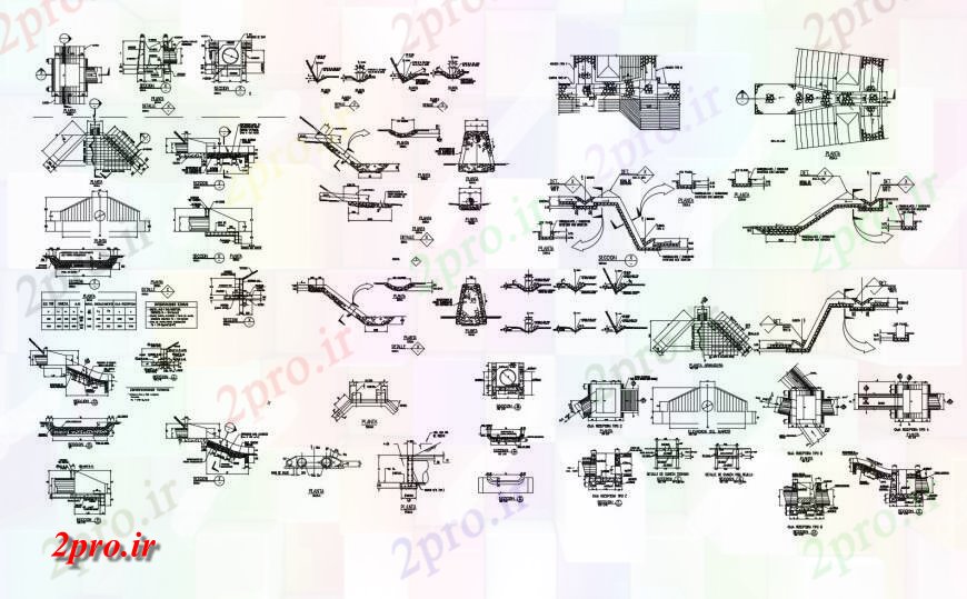 دانلود نقشه جزئیات پله و راه پله   بخش راه پله های متعدد و  ساختار سازنده طراحی جزئیات  (کد121280)