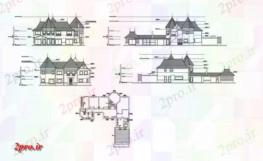 دانلود نقشه مسکونی ، ویلایی ، آپارتمان محل باشگاه وانجمن تمام نما و طرحی فریم طرفه ساختار طراحی جزئیات 18 در 19 متر (کد121289)