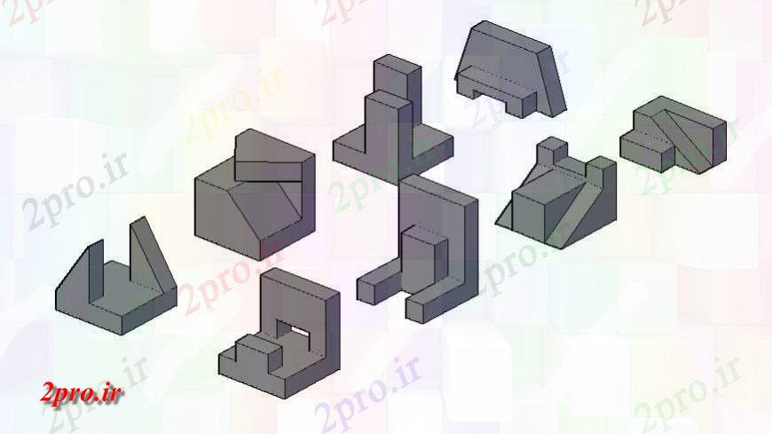 دانلود نقشه بلوک های مکانیکی بلوک های مکانیکی جزئیات تریدی طراحی مدل  (کد121298)