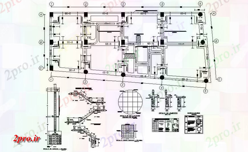 دانلود نقشه طراحی اتوکد پایه جزئیات طرحی پایه و اساس و  راه پله (کد121321)