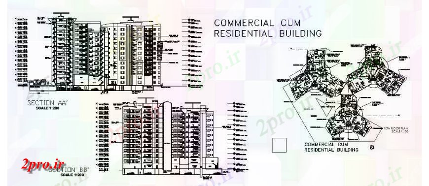 دانلود نقشه مسکونی  ، ویلایی ، آپارتمان  مسکونی مقابل تقدیر ساختمان تجاری و بخش تماس و طرحی های  (کد121328)