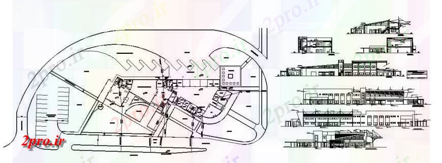 دانلود نقشه  ساختمان دولتی ، سازمانی وسایل نقلیه  ساختمان ترمینال نما، بخش و طرحی توزیع  (کد121371)