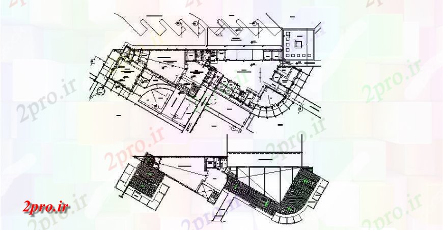 دانلود نقشه  ساختمان دولتی ، سازمانی زمین و طرحی طبقه اول جزئیات اتوبوس ساختمان ترمینال (کد121372)