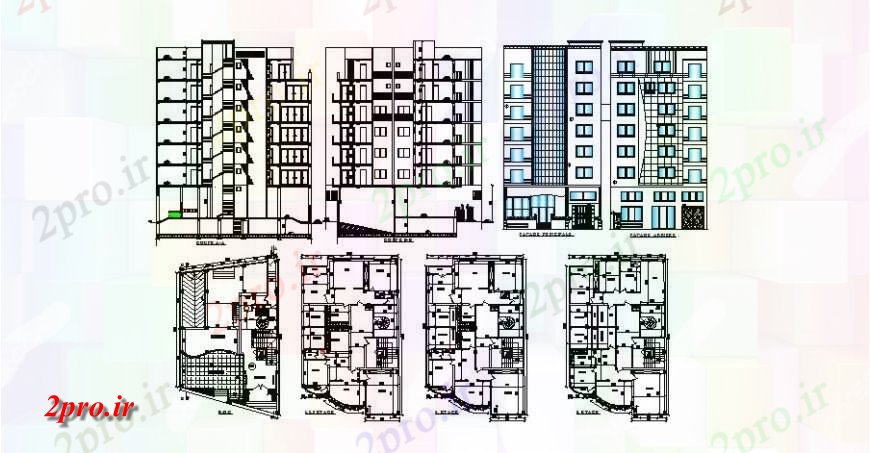 دانلود نقشه مسکونی ، ویلایی ، آپارتمان چند خانواده آپارتمان نما، بخش و طرحی طبقه 13 در 22 متر (کد121391)