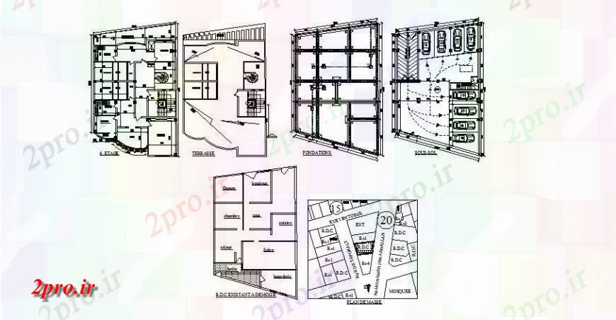 دانلود نقشه مسکونی ، ویلایی ، آپارتمان بنیاد طرحی و طرحی طبقه جزئیات آپارتمان چند خانواده ساخت 13 در 22 متر (کد121392)