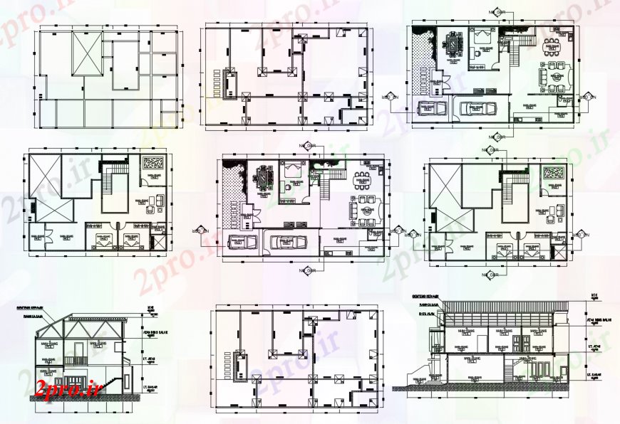دانلود نقشه مسکونی ، ویلایی ، آپارتمان طرحی کار و بخش از خانه مسکونی دو بعدی 12 در 20 متر (کد121441)