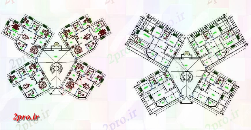 دانلود نقشه مسکونی ، ویلایی ، آپارتمان چند ساختمان مسکونی توزیع کف طرحی های 37 در 47 متر (کد121477)