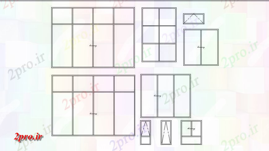 دانلود نقشه جزئیات طراحی در و پنجره درب و پنجره نما بلوک جزئیات برای خانه 6 در 13 متر (کد121483)