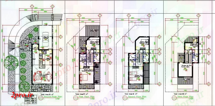 دانلود نقشه مسکونی  ، ویلایی ، آپارتمان  چهار طبقه مسکونی ساختمان طرحی طبقه  توزیع طراحی جزئیات  (کد121486)
