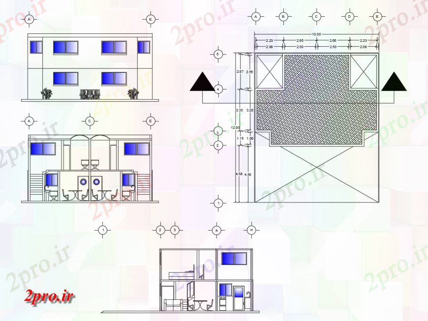 دانلود نقشه مسکونی ، ویلایی ، آپارتمان نما ساختار مسکن و جزئیات مقطعی 7 در 10 متر (کد121494)