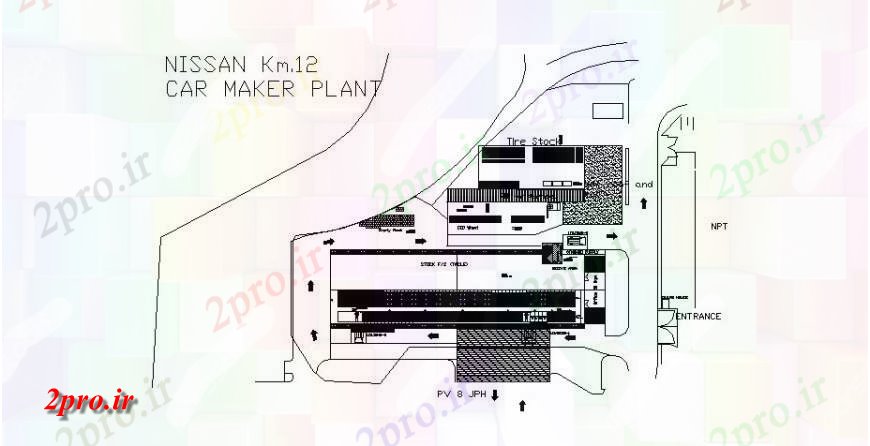 دانلود نقشه کارخانه صنعتی  ، کارگاه جزئیات طراحی انبار برای نیسان خودرو ساز گیاهی  (کد121495)