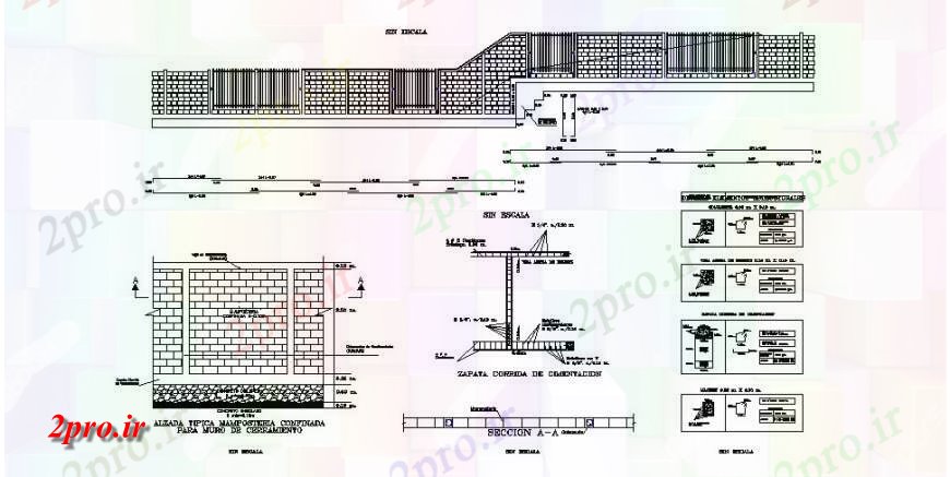 دانلود نقشه  جزئیات دیوار های آجری آجر ساخت و ساز دیوار و دروازه و حصار نصب و راه اندازی (کد121511)