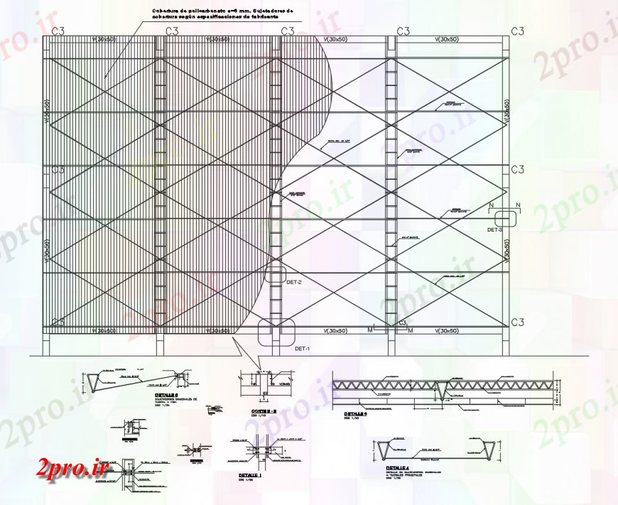 دانلود نقشه جزئیات ساخت و ساز طرحی سقف و جزئیات بالادست  دو بعدی  رسم  (کد121526)