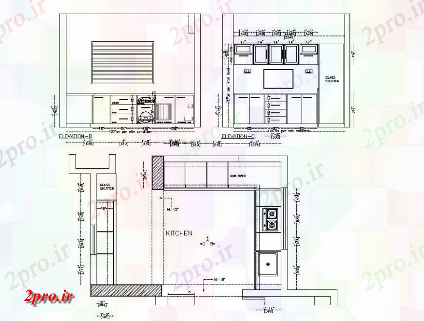 دانلود نقشه آشپزخانه طراحی آشپزخانه، مبلمان و  داخلی طراحی جزئیات  (کد121528)