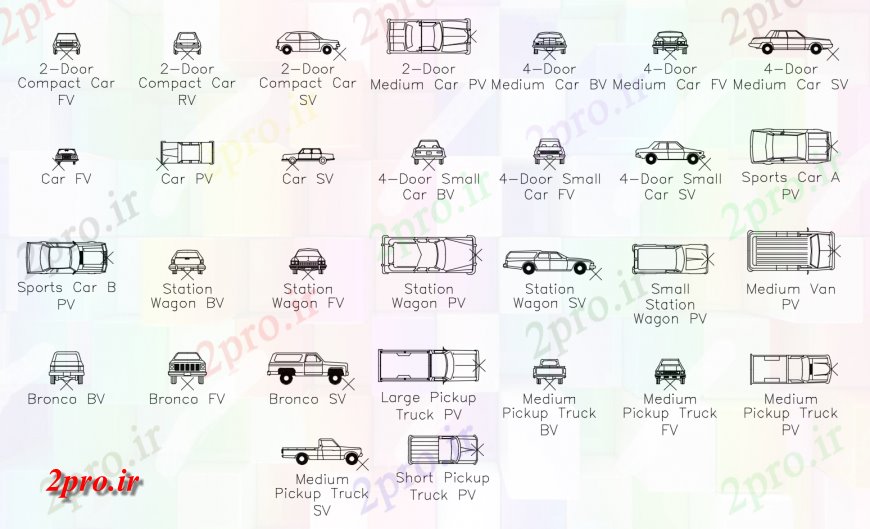 دانلود نقشه بلوک های حمل و نقل مختلف نما بلوک حمل و نقل دو بعدی   (کد121529)