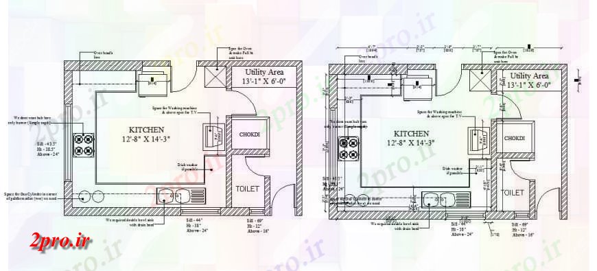 دانلود نقشه آشپزخانه بخش آشپزخانه، طراحی، مبلمان و داخلی طراحی جزئیات 4 در 6 متر (کد121539)