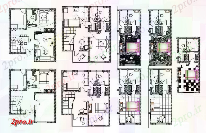 دانلود نقشه مسکونی ، ویلایی ، آپارتمان طراحی طبقه مسکن های متعدد را با مبلمان طرحی 8 در 9 متر (کد121546)