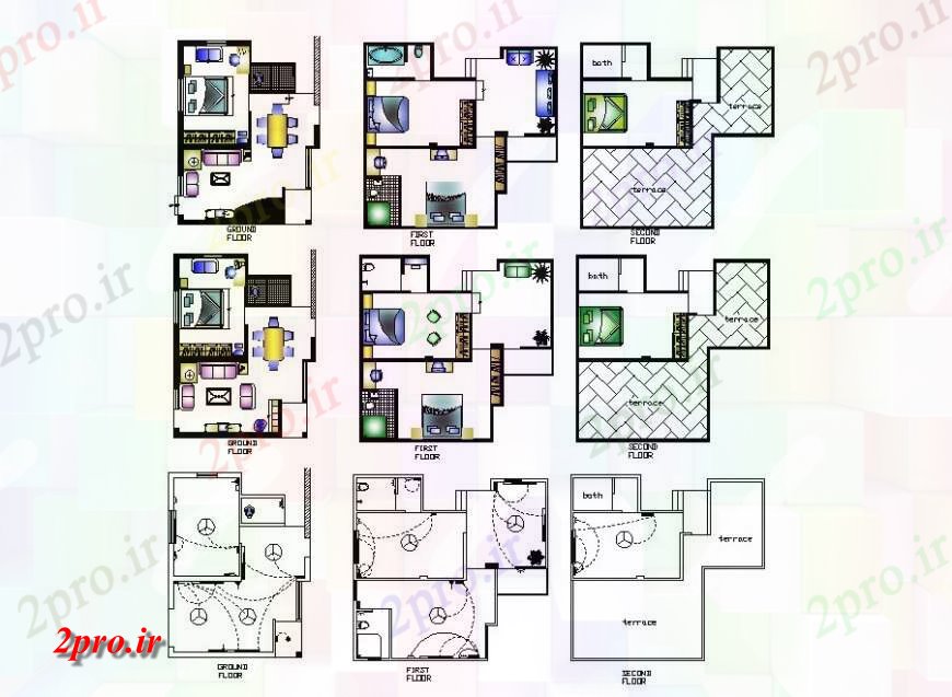 دانلود نقشه مسکونی ، ویلایی ، آپارتمان طبقه خانه فریم طرح، طراحی با مبلمان 6 در 8 متر (کد121547)