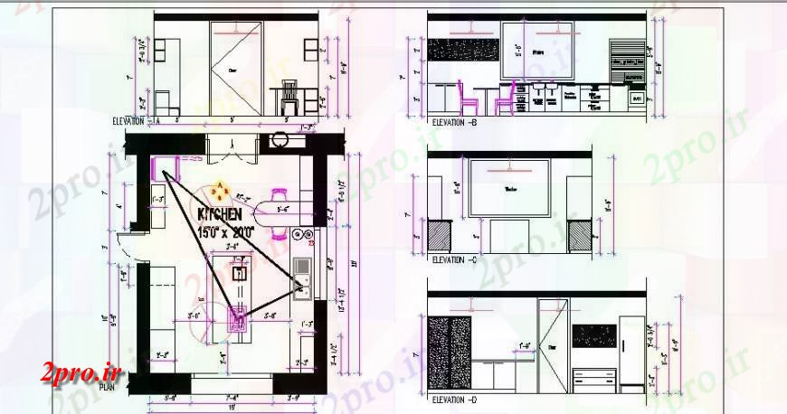 دانلود نقشه آشپزخانه بخش آشپزخانه، طرحی های داخلی و 6 در 7 متر (کد121569)