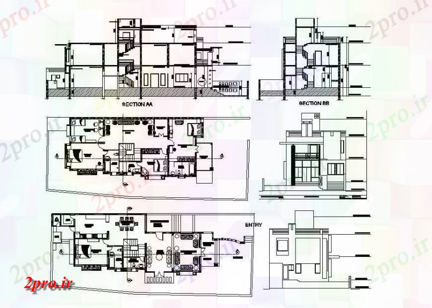 دانلود نقشه مسکونی ، ویلایی ، آپارتمان دو طبقه نما خانه، بخش، برنامه ریزی و طرحی طبقه 8 در 19 متر (کد121571)