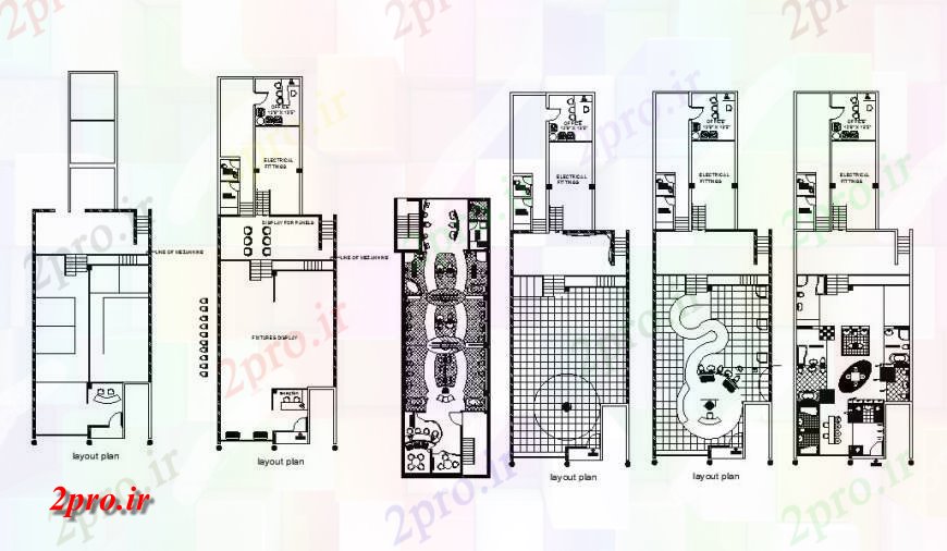 دانلود نقشه ساختمان اداری - تجاری - صنعتی طبقه ساختمان اداری طراحی، اتصالات الکتریکی و خودکار جزئیات 4 در 12 متر (کد121577)