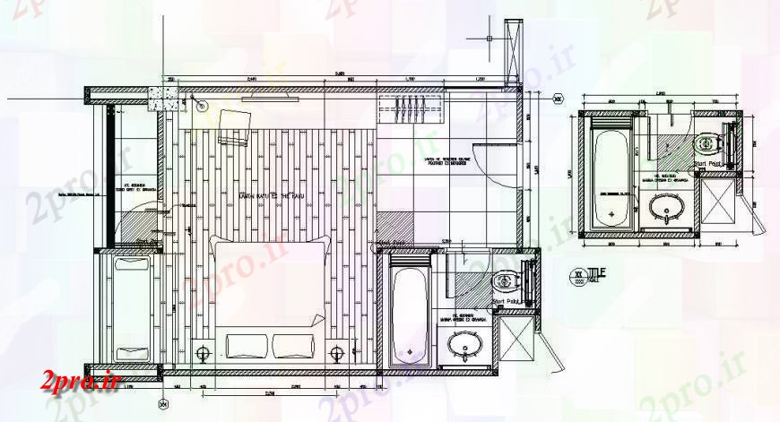 دانلود نقشه حمام مستر جزئیات مادر طراحی اتاق خواب با مبلمان  (کد121580)