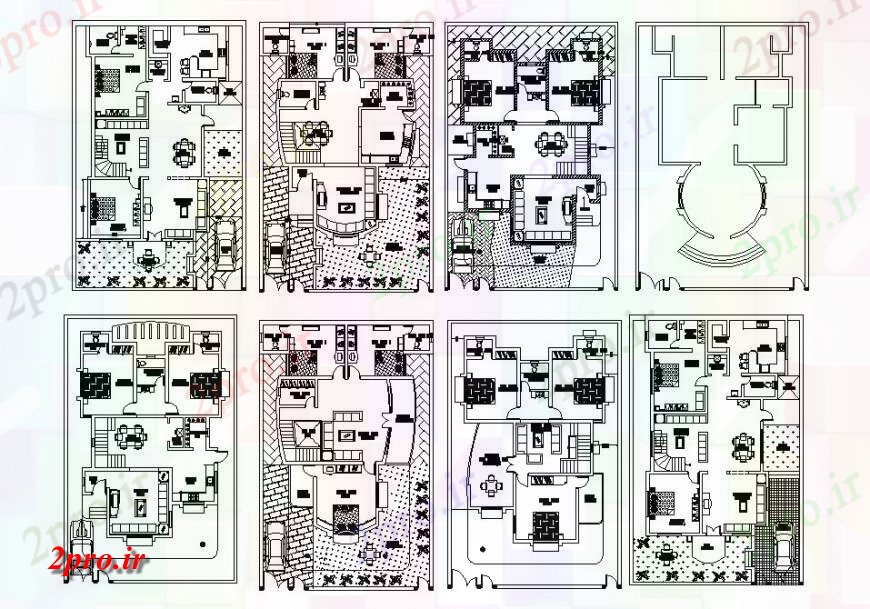 دانلود نقشه مسکونی ، ویلایی ، آپارتمان توزیع طبقه مسکن جزئیات طرحی های متعدد برای چند خانواده طراحی جزئیات 12 در 15 متر (کد121586)