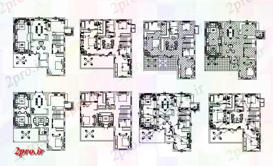 دانلود نقشه مسکونی ، ویلایی ، آپارتمان طراحی خانه یک خانواده با مبلمان و طرحی های الکتریکی طرحی های 12 در 13 متر (کد121608)