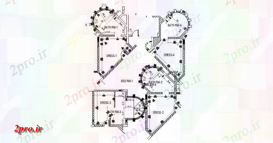 دانلود نقشه حمام مستر حمام و اتاق پانسمان طراحی های (کد121633)