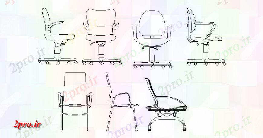 دانلود نقشه میز و صندلی گردان های متعدد و ساده صندلی بلوک نما  (کد121639)