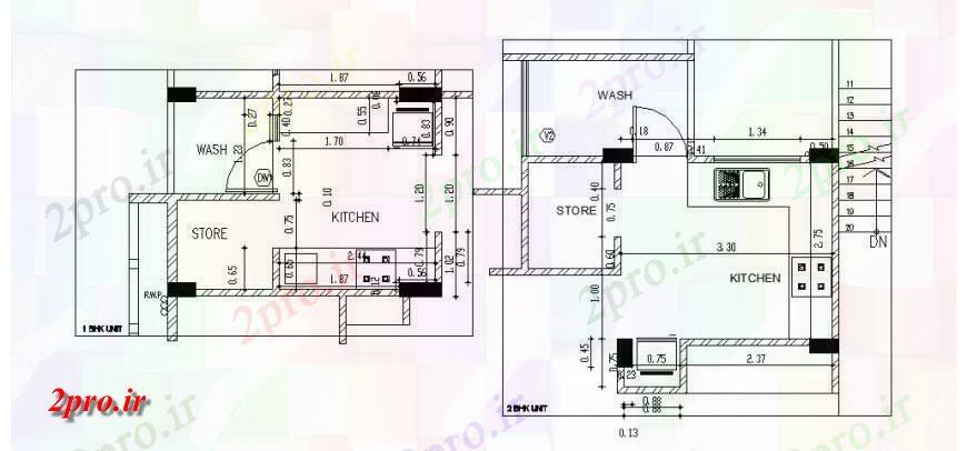دانلود نقشه آشپزخانه BHK طرحی واحد آشپزخانه و خودکار  جزئیات (کد121641)