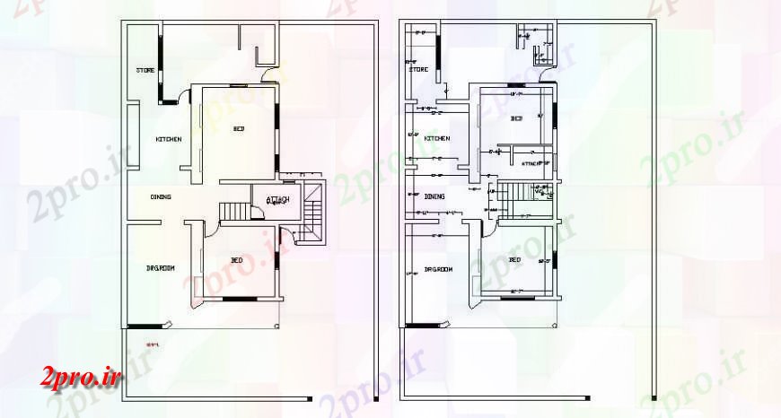 دانلود نقشه مسکونی ، ویلایی ، آپارتمان یکی عمومی خانواده توزیع خانه طرح 8 در 16 متر (کد121649)